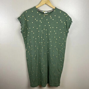 Boden Faye Metallic Polka Dot Dress Size 4 Green Gold Ruffle Sleeves Preppy